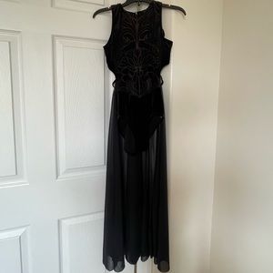 Black Velvet Leotard with Skirt Attached to it